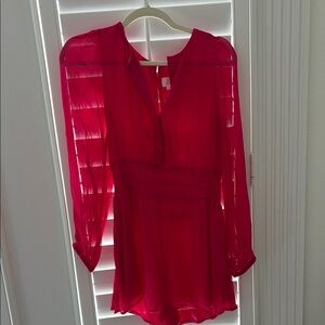 Anthropologie Vibrant Pink Sheer Long Sleeve Romper